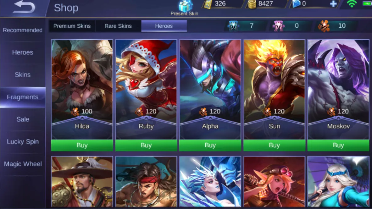 how to buy mobile legends heroes